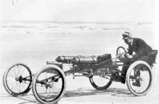 Ransom E. Olds in the Olds Pirate racing car at Ormond Beach, Florida in 1896 or 1897. [600 x 39.jpg