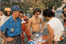 Graziano Rossi, Maurizio Massimiani, Johnny Cecotto and Michel Rougerie Imatra 78 .jpg